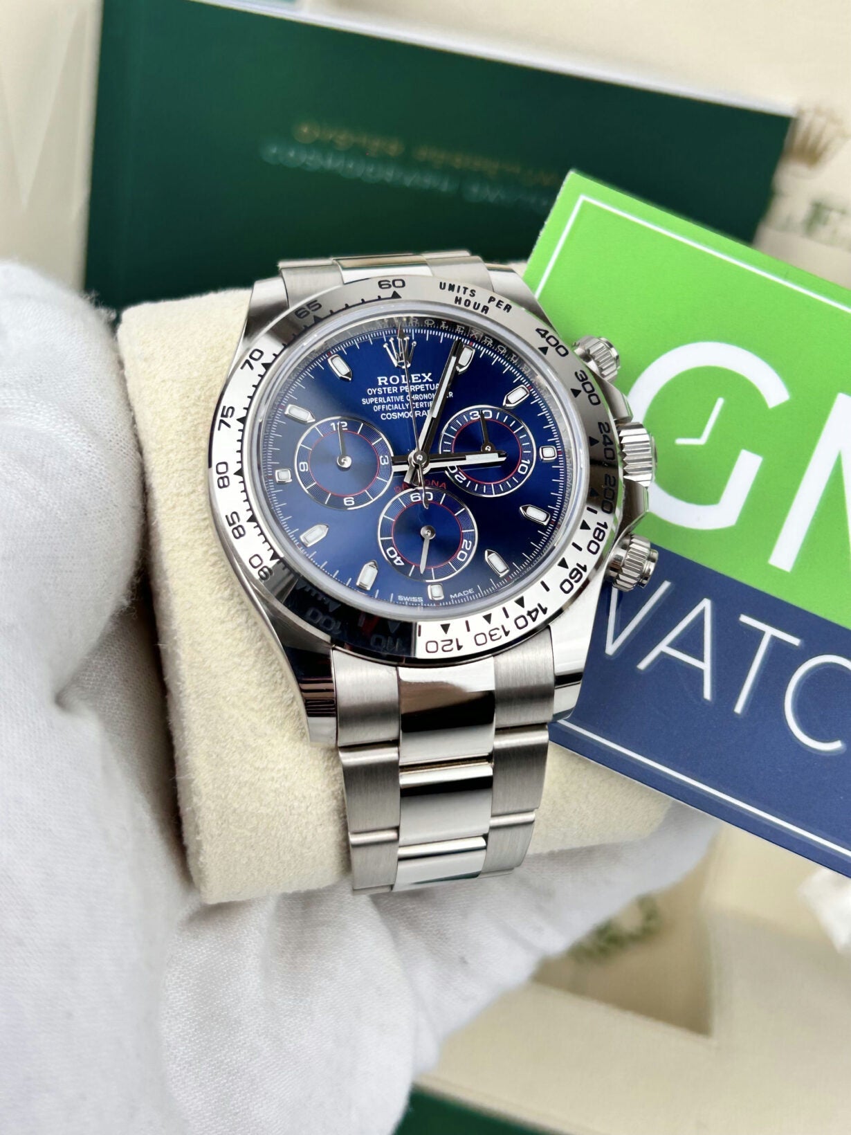 Rolex Daytona – White Gold Blue Baton Dial –