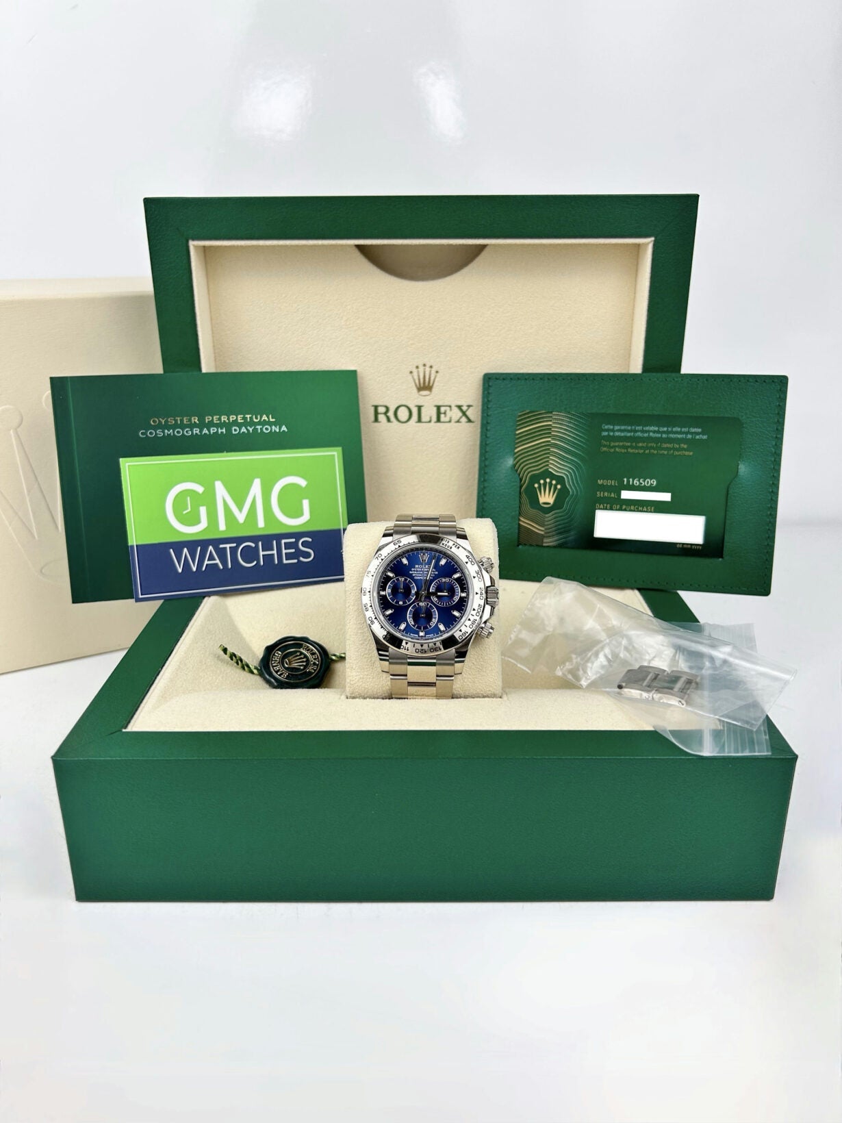 Rolex Daytona – White Gold Blue Baton Dial –