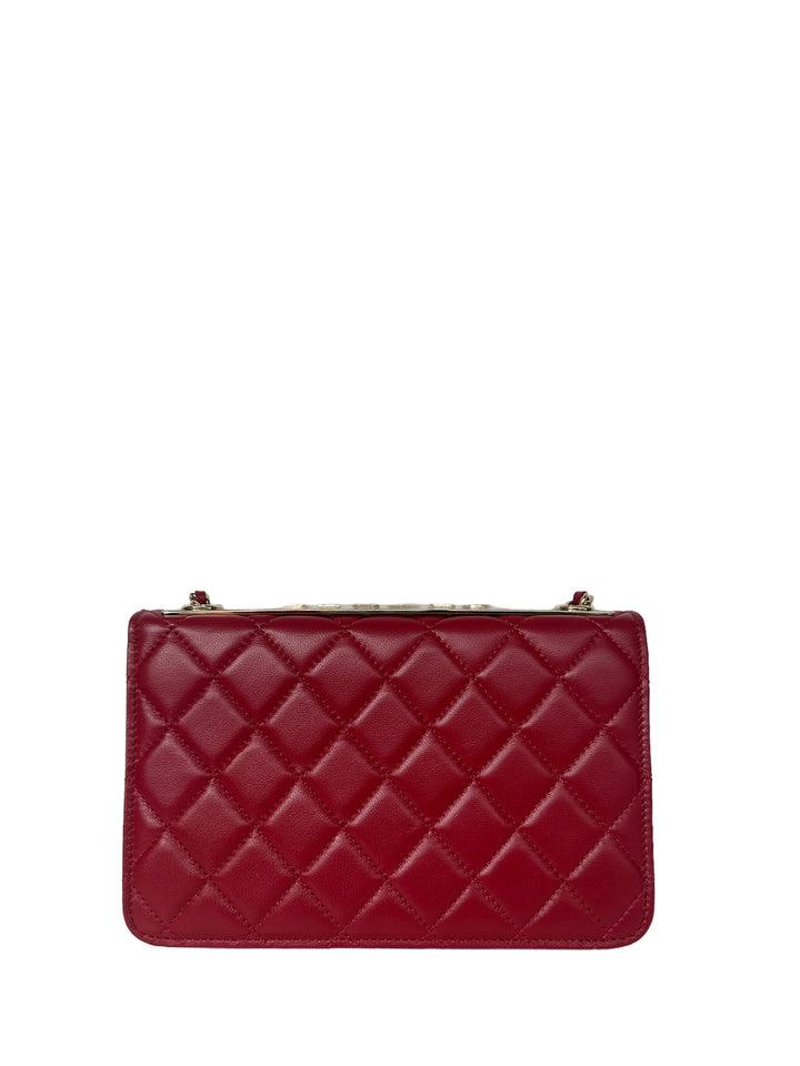 NEW RED LAMBSKIN QUILTED TRENDY CC WALLET ON CHAIN WOC BAG