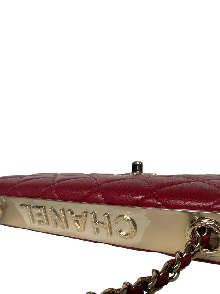 NEW RED LAMBSKIN QUILTED TRENDY CC WALLET ON CHAIN WOC BAG