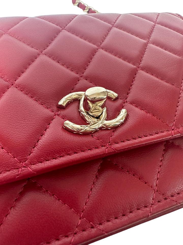 NEW RED LAMBSKIN QUILTED TRENDY CC WALLET ON CHAIN WOC BAG