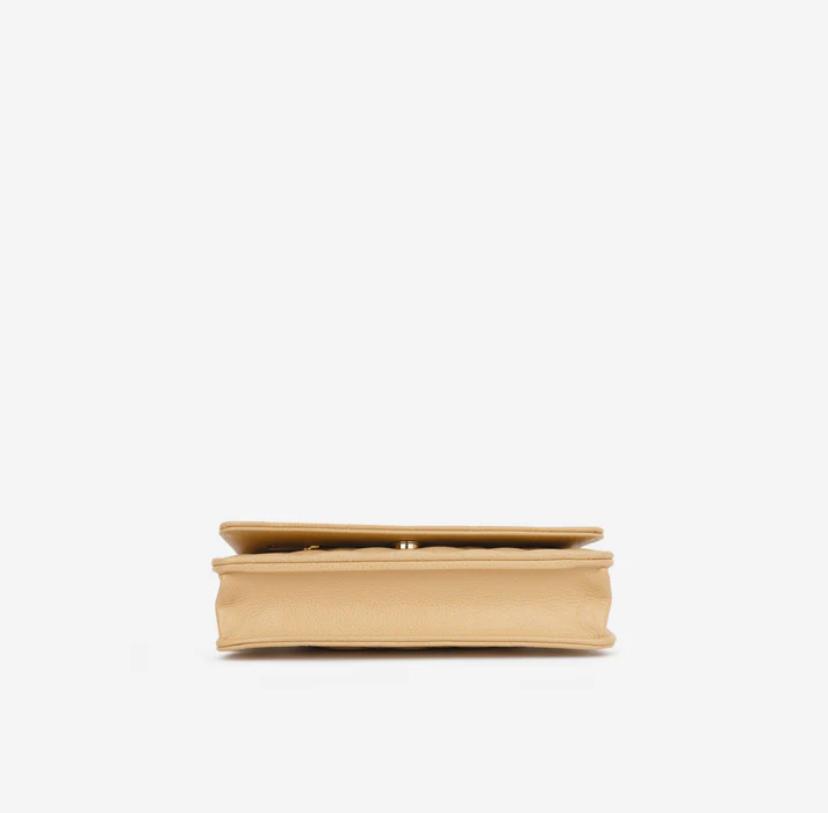 Wallet on Chain (WOC) in beige caviar leather with gold-tone hardware
