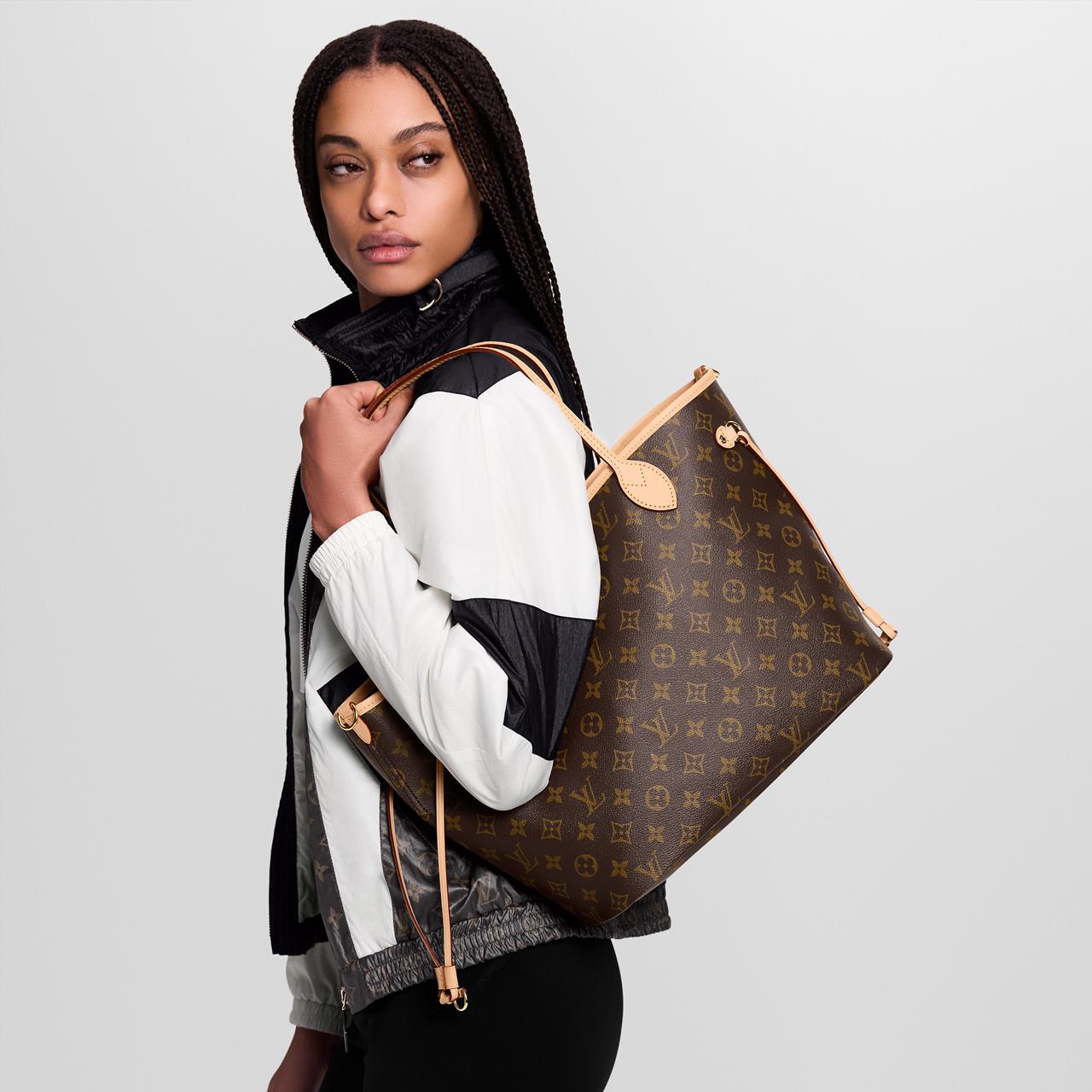 Neverfull MM tote bag in Monogram canvas with natural cowhide trim