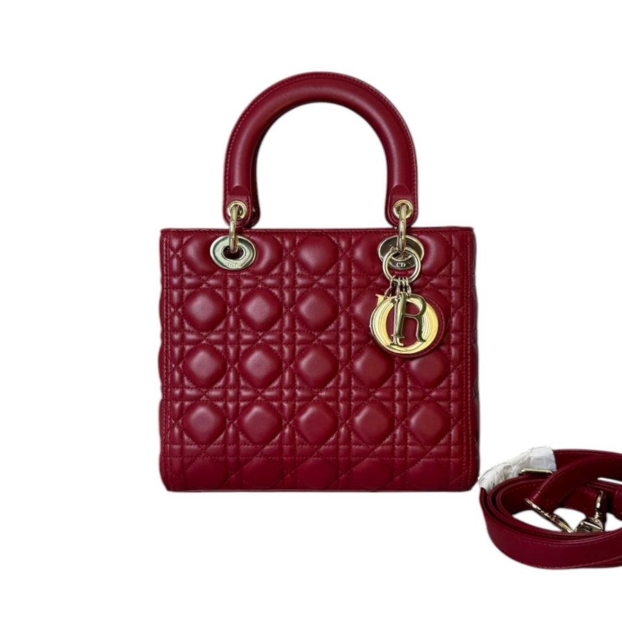 Christian Dior Lady Dior bag in burgundy quilted lambskin leather