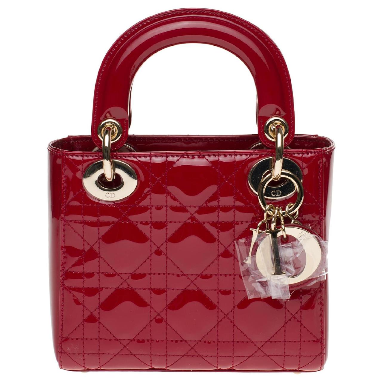 red patent leather Lady Dior handbag.