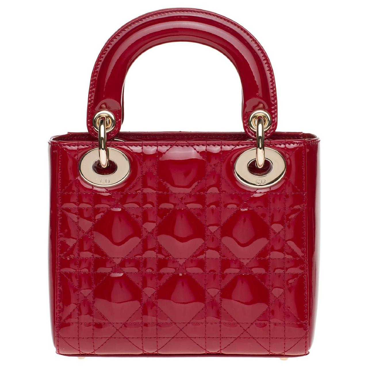 red patent leather Lady Dior handbag.
