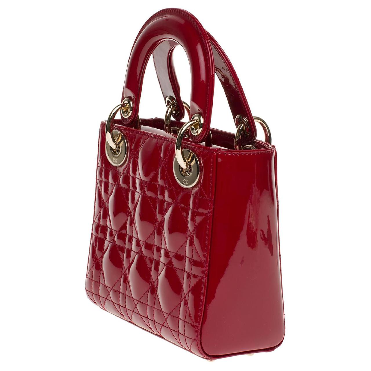 red patent leather Lady Dior handbag.