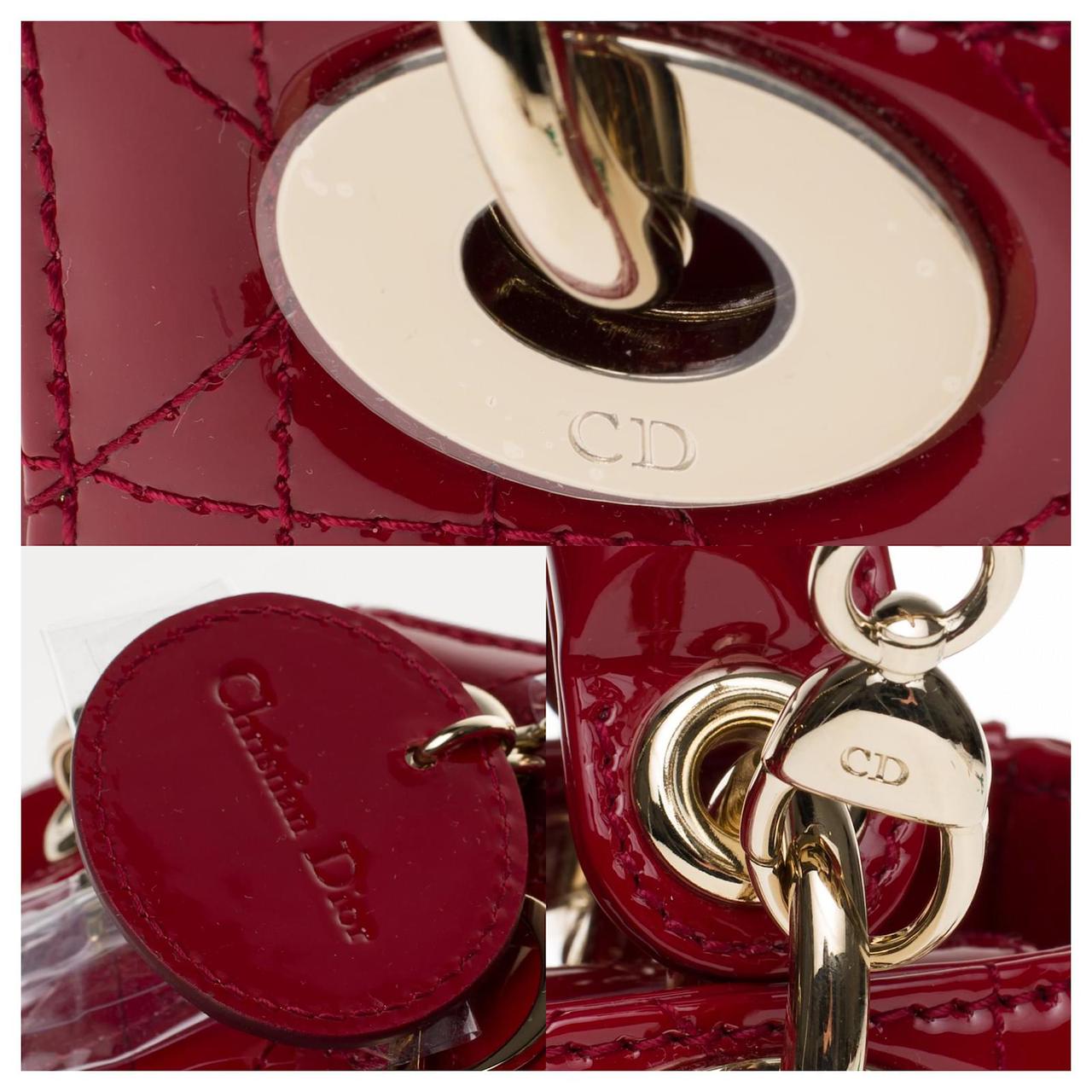red patent leather Lady Dior handbag.