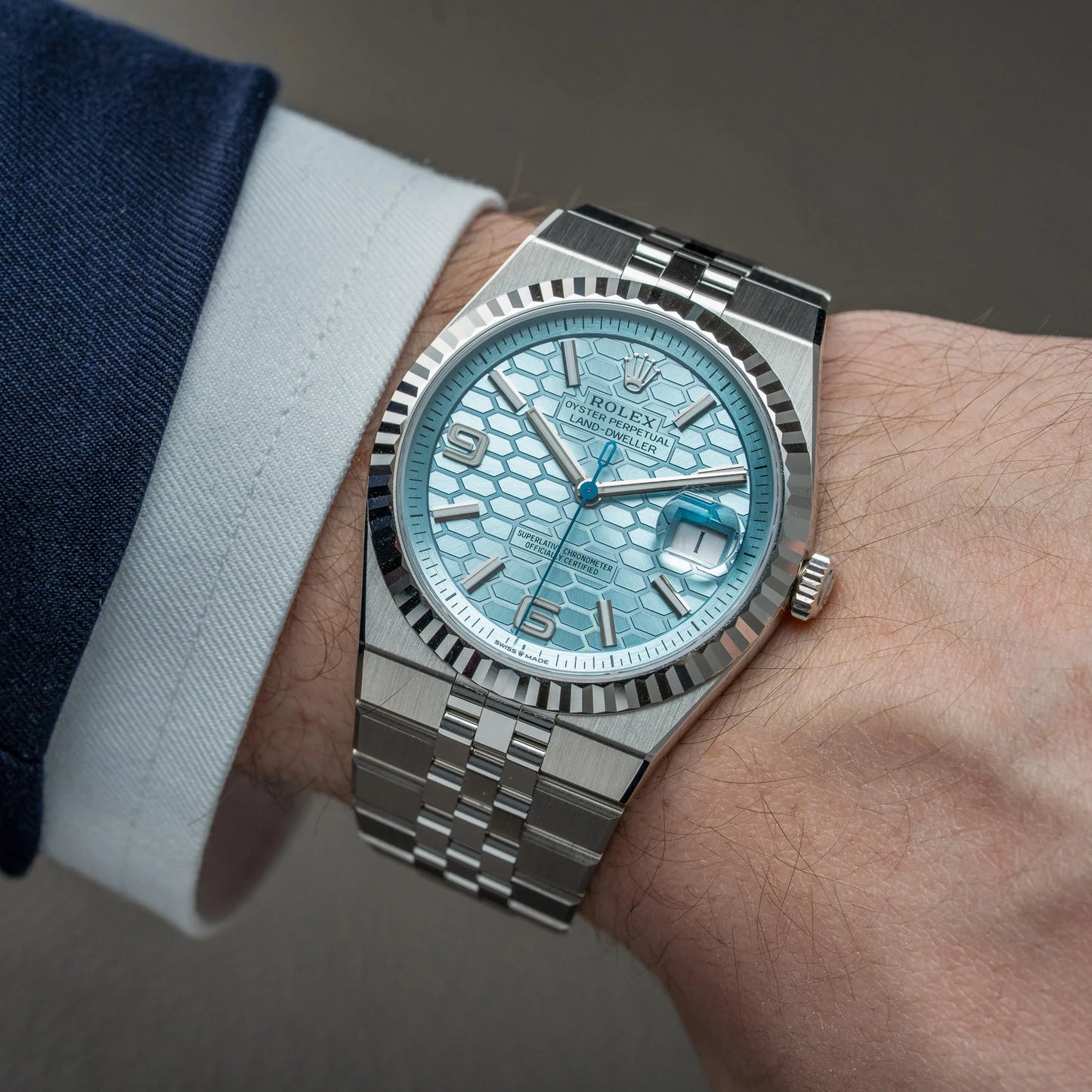 Rolex Land-Dweller 40mm Platinum Ice Blue Dial watch