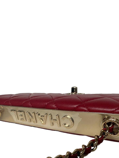 NEW RED LAMBSKIN QUILTED TRENDY CC WALLET ON CHAIN WOC BAG