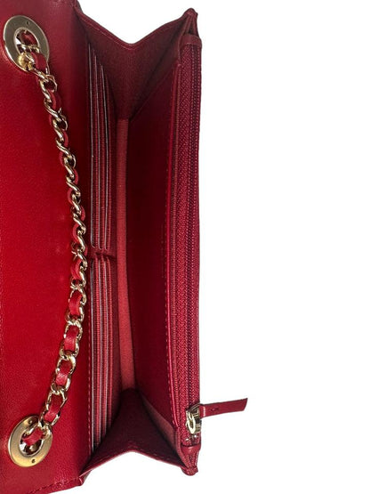 NEW RED LAMBSKIN QUILTED TRENDY CC WALLET ON CHAIN WOC BAG