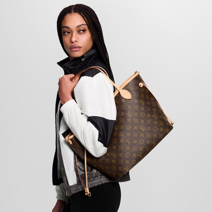 Neverfull MM tote bag in Monogram canvas with natural cowhide trim