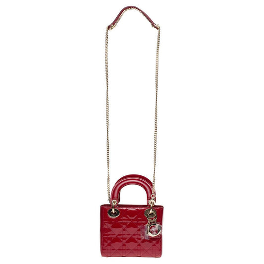 red patent leather Lady Dior handbag.
