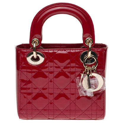 red patent leather Lady Dior handbag.