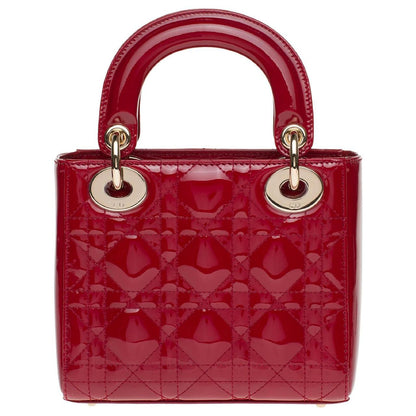 red patent leather Lady Dior handbag.